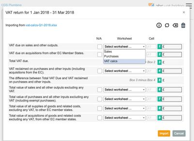 Specify a cell for each box on the return